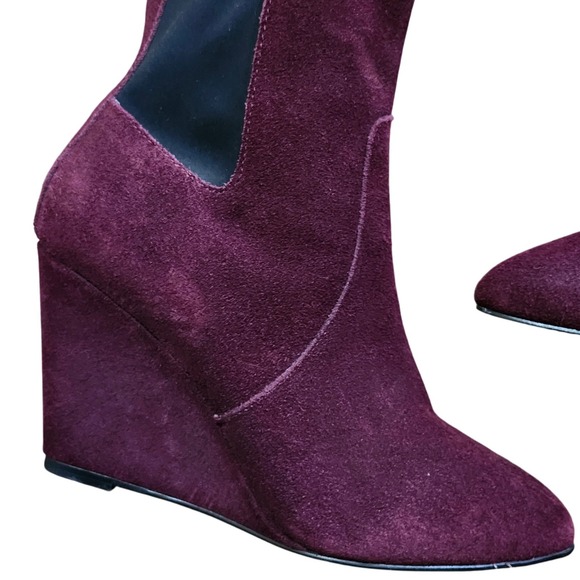Charles David Edie Over the Knee Suede Boots Merlot Suede Wedge Size 7M - Picture 3 of 12